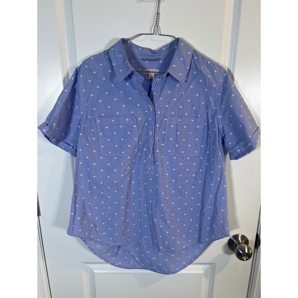 Merona‎ Womens Shirt Polka Dot Gingham Blue Large